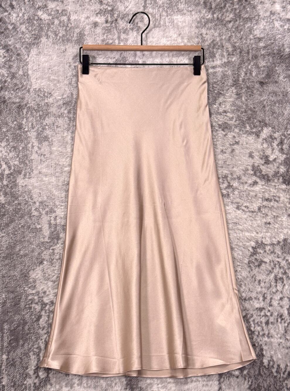 Quince Skirt XS Womens 100% Washable Silk A Line Midi Champagne